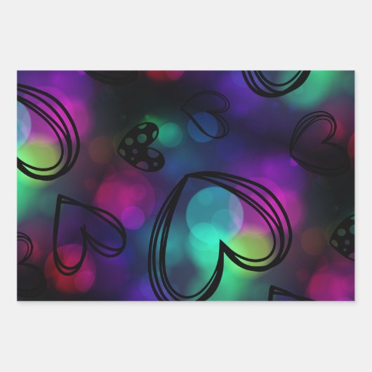 Farbenfrohe Herzen Geschenkpapier Set (Vorderseite)