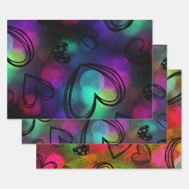Farbenfrohe Herzen Geschenkpapier Set