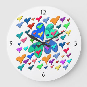 Farbenfrohe Herzen große Uhr