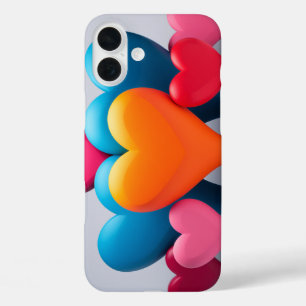 Farbenfrohe Herzen in 3D iPhone 16 Plus Hülle