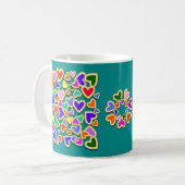 Farbenfrohe Herzen Kaffeetasse (Vorderseite Links)