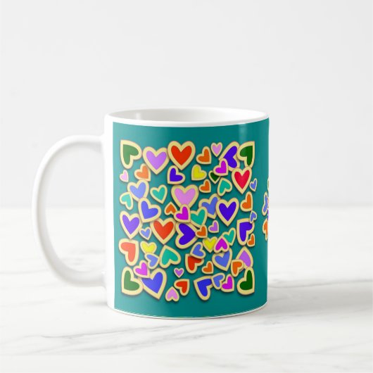 Farbenfrohe Herzen Kaffeetasse (Links)