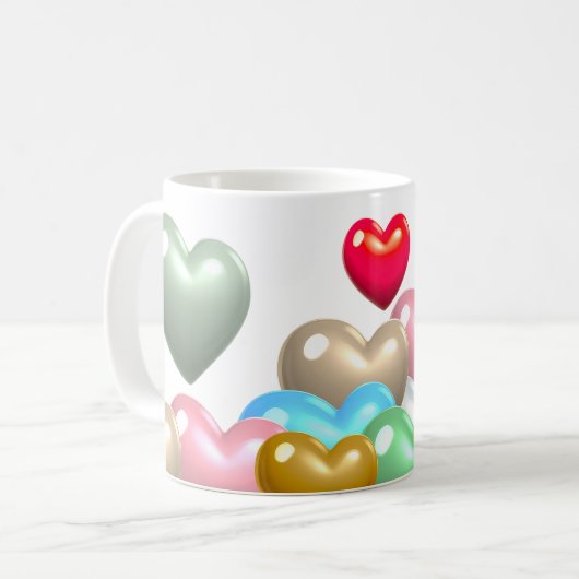 Farbenfrohe Herzen Kaffeetasse (Vorderseite Links)