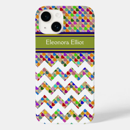Farbenfrohe Herzen mit Chevron und Monogramm Case-Mate iPhone Hülle (Rückseite)