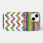 Farbenfrohe Herzen mit Chevron und Monogramm iPhone Hülle (Rückseite (Horizontal))