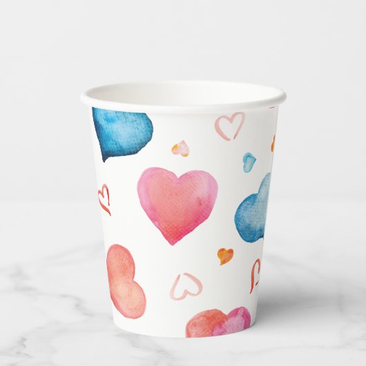 Farbenfrohe Herzen Pappbecher (Rückseite)