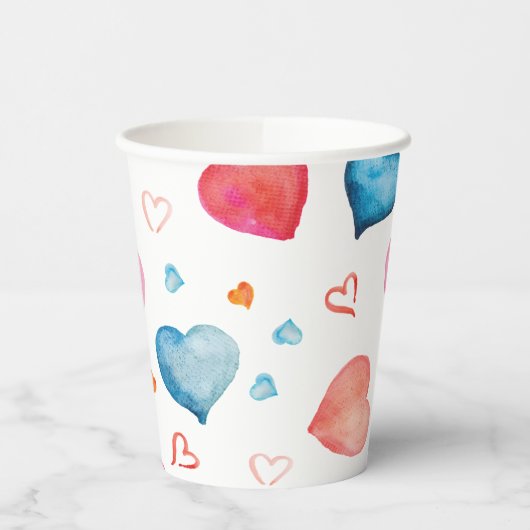 Farbenfrohe Herzen Pappbecher (Links)