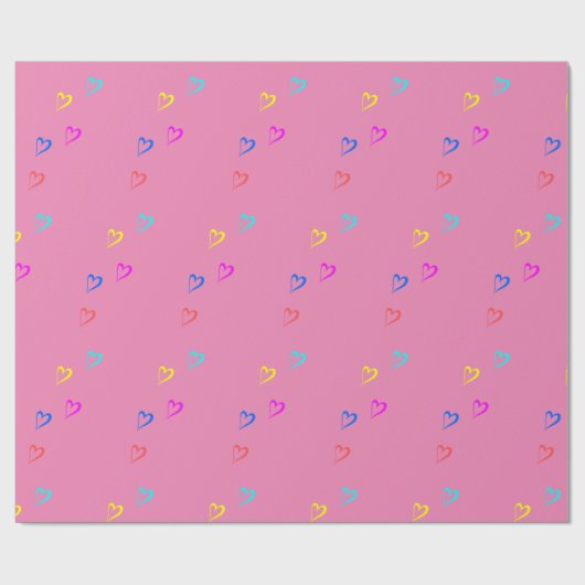 Farbenfrohe Herzen Paste Pink Geschenkpapier (Flach)