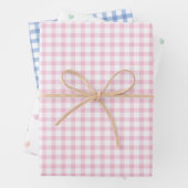 Farbenfrohe Herzen | Pastellrosa und Blauer Gingha Geschenkpapier Set (Beispiel)