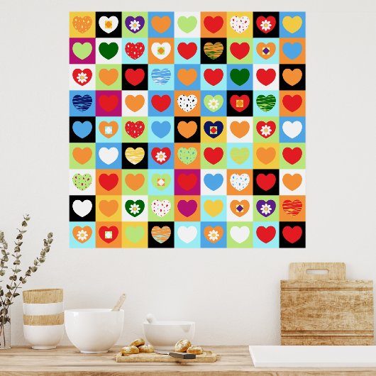 Farbenfrohe Herzen, Poster (Küche)