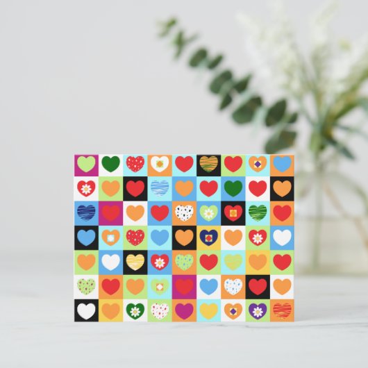 Farbenfrohe Herzen, Postkarte (Stehend Vorderseite)
