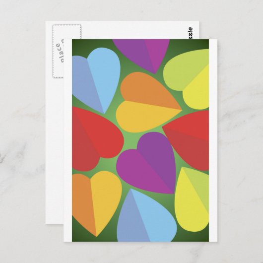 Farbenfrohe Herzen Postkarte (Vorne/Hinten)