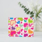 farbenfrohe Herzen Postkarte (Stehend Vorderseite)