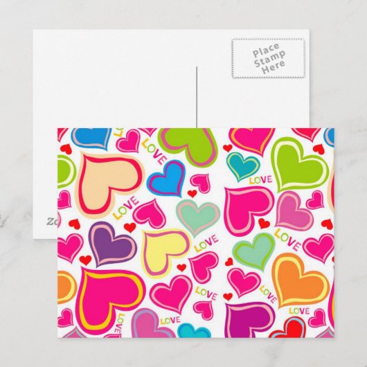 farbenfrohe Herzen Postkarte (Vorne/Hinten)