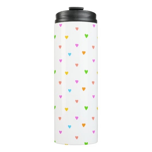 Farbenfrohe Herzen Thermosbecher (Vorderseite)