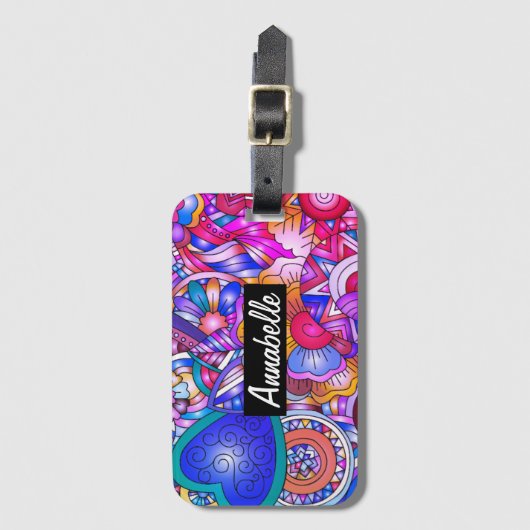 Farbenfrohe Herzen und Blume Abstrakt Personalisie Gepäckanhänger (Vorderseite Vertikal)