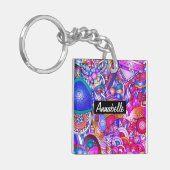 Farbenfrohe Herzen und Blume Abstrakt Personalisie Schlüsselanhänger (Vorderseite links)