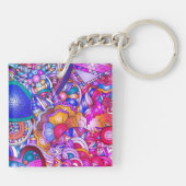 Farbenfrohe Herzen und Blume Abstrakt Personalisie Schlüsselanhänger (Rückseite)