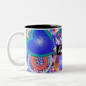 Farbenfrohe Herzen und Blume Abstrakt Personalisie Zweifarbige Tasse (Links)