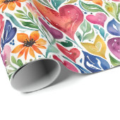 Farbenfrohe Herzen und Blume Geschenkpapier (Rolleneckpunkt)