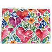 Farbenfrohe Herzen und Blume Große Geschenktüte (Rückseite)