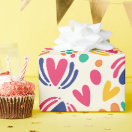 Farbenfrohe Herzen und Polka-Punkte Geschenkpapier