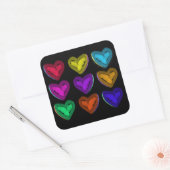 Farbenfrohe Herzen | Valentine Hearts Quadratischer Aufkleber (Umschlag)