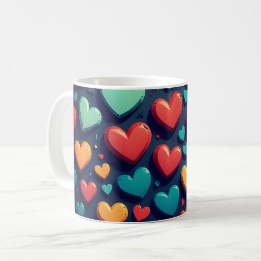 Farbenfrohe Herzen, Valentinische Kunst Kaffeetasse (Vorderseite Links)