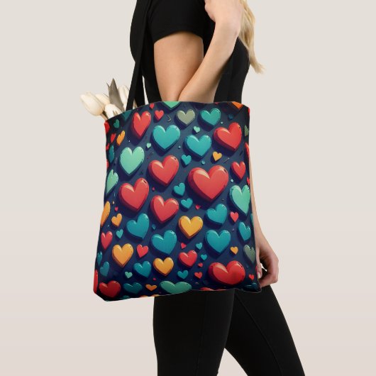 Farbenfrohe Herzen, Valentinische Kunst Tasche (Von Nahem)