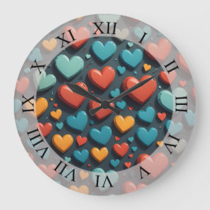 Farbenfrohe Herzen, Valentinstag Kunst Große Wanduhr