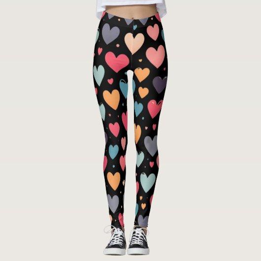 Farbenfrohe Herzen Valentinstag Leggings (Vorderseite)