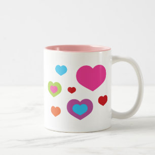 Farbenfrohe Herzen Zweifarbige Tasse