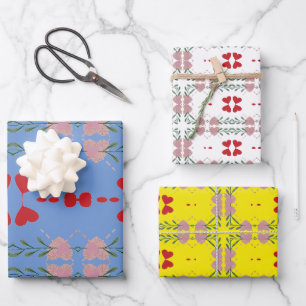 Farbenfrohe Herzenjubiläumswrapping Paper-Set 3 Geschenkpapier Set
