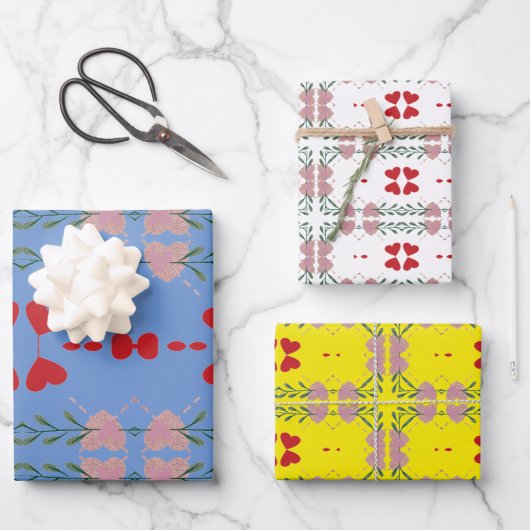 Farbenfrohe Herzenjubiläumswrapping Paper-Set 3 Geschenkpapier Set (Vorderseite)