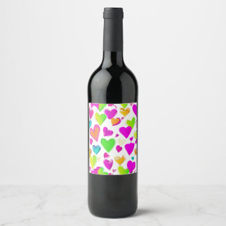 Farbenfrohe Herzenmuster - Fall | Niedliche Lebens Weinetikett