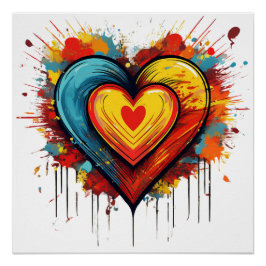 Farbenfrohe Herzexplosion Kühne und spielerische P Poster