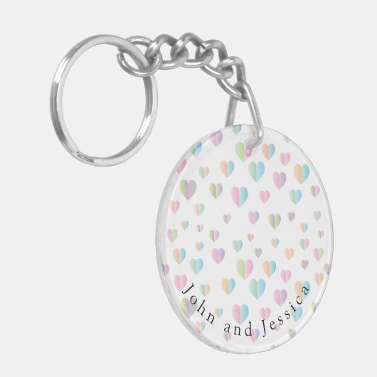 Farbenfrohe Herzklammern Note Card Design Schlüsselanhänger (Vorderseite links)