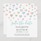 Farbenfrohe Herzklammern Save the Date Design Einladung (Vorne/Hinten)