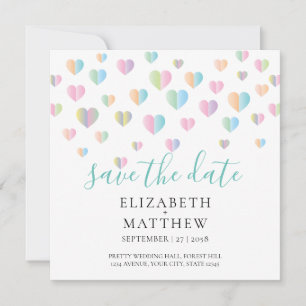 Farbenfrohe Herzklammern Save the Date Design Einladung