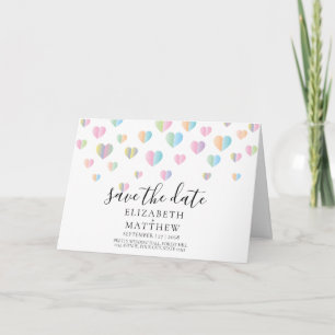 Farbenfrohe Herzklammern Save the Date Design Invi Einladung
