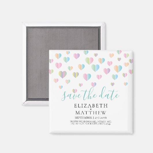 Farbenfrohe Herzklammern Save the Date Design Magnet (Vorderseite/Rückseite)