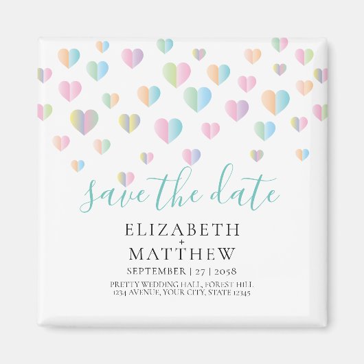 Farbenfrohe Herzklammern Save the Date Design Magnet (Vorne)