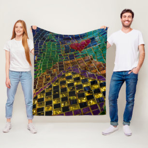 Farbenfrohe Herzmosaik Fleecedecke