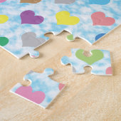 Farbenfrohe Herzmuster auf blauem Hintergrund Puzzle (Seite)