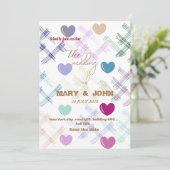 Farbenfrohe Herzmuster Einladung Hochzeit | Modern (Stehend Vorderseite)