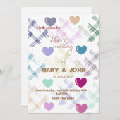 Farbenfrohe Herzmuster Einladung Hochzeit | Modern (Vorne/Hinten)