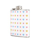 Farbenfrohe Herzmuster Gelb Rosa Blau Flachmann (Links)