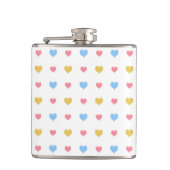 Farbenfrohe Herzmuster Gelb Rosa Blau Flachmann (Vorderseite)