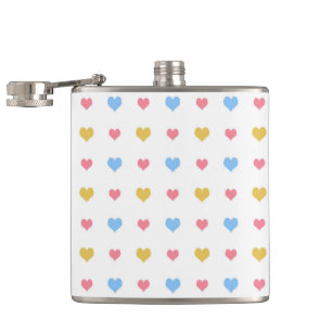 Farbenfrohe Herzmuster Gelb Rosa Blau Flachmann