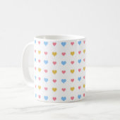 Farbenfrohe Herzmuster Gelb Rosa Blau Kaffeetasse (Vorderseite Links)